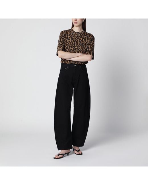 Anine Bing Black Avi Leopard Print Cotton T-Shirt