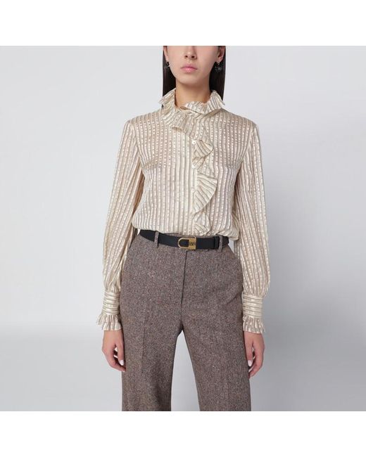 Camicia beige chiara con volant in misto seta di Valentino in Gray