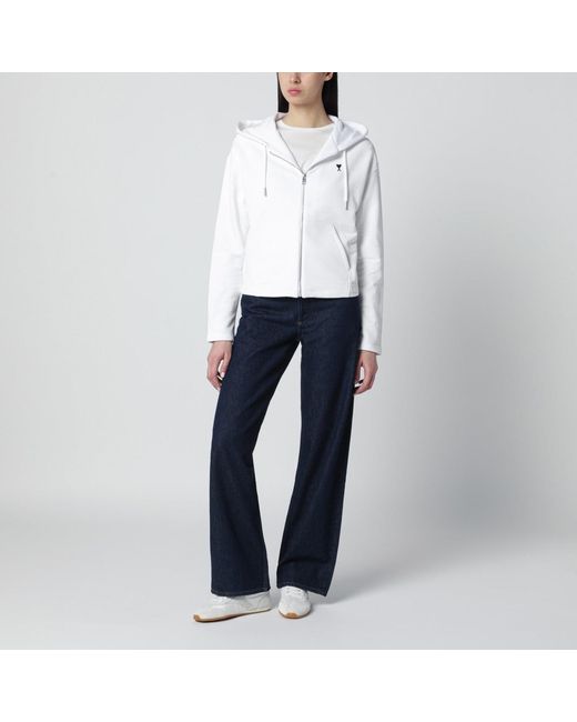AMI White Ami De Coeur Zip-Up Hoodie
