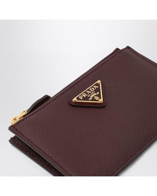 Portacarte con zip in saffiano di Prada in Purple