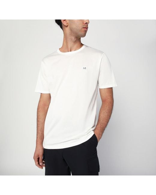 C P Company White Cotton T-Shirt With Logo Patch for men