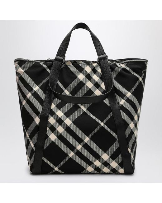 Tote bag /calico in misto cotone con motivo check di Burberry in Black da Uomo