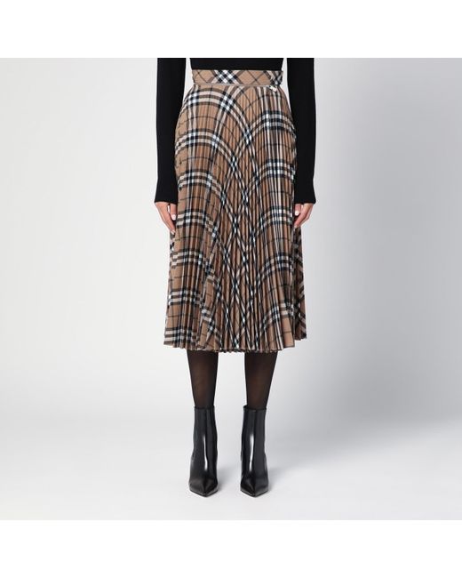Burberry Black Check Pattern Pleated Skirt