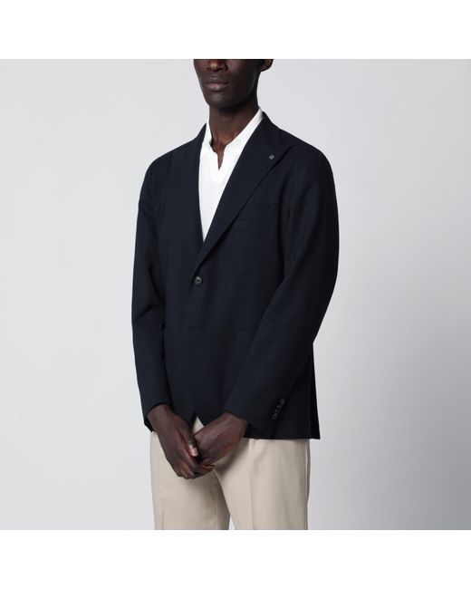 Tagliatore Blue Single-Breasted Textured Wool Jacket for men