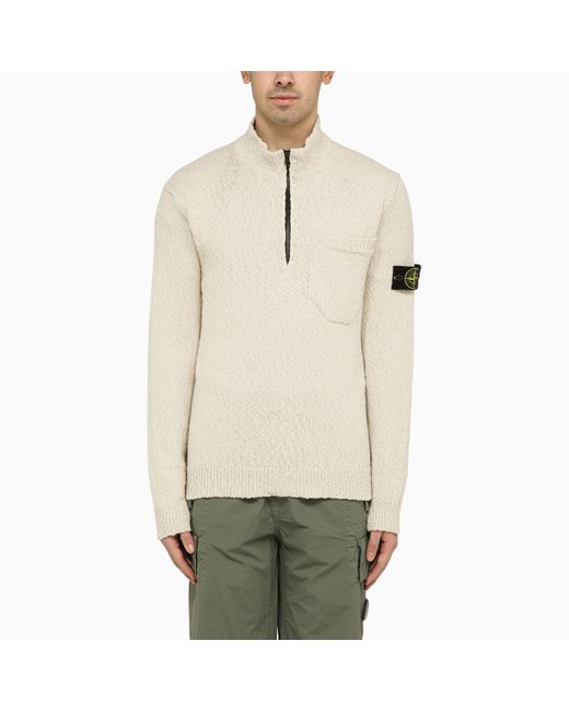 Stone Island Natural Ivory Cotton And Linen Turtleneck Pullover for men