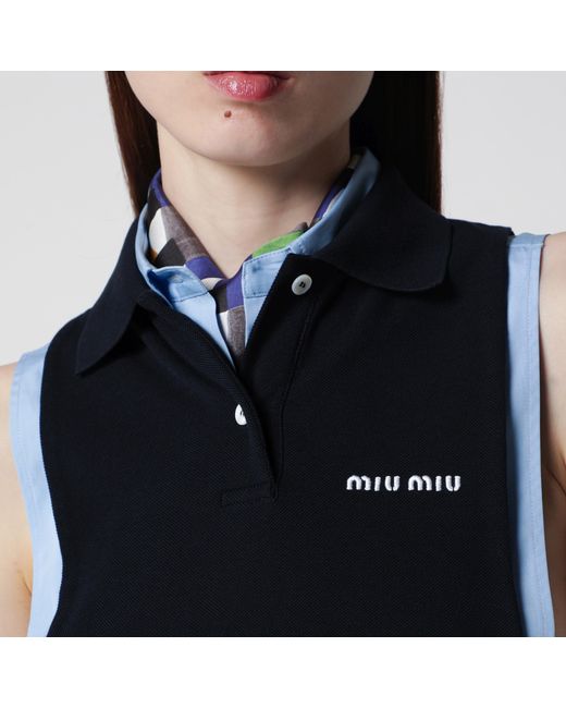 Miu Miu Blue Piqué Top With Logo