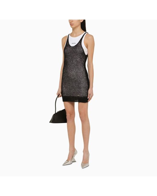 DSquared² Black Perforated Mohair Blend Mini Dress