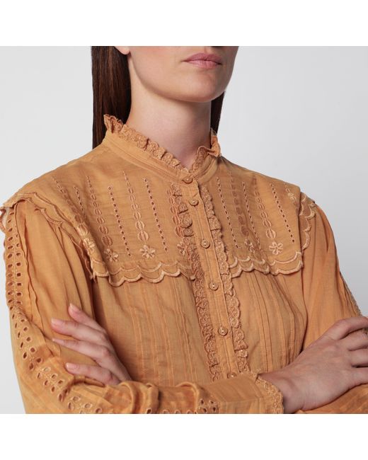 Isabel Marant Blue Lonzie Caramel Cotton Shirt