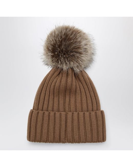 Moncler Brown Wool Beanie With Pom-Pom