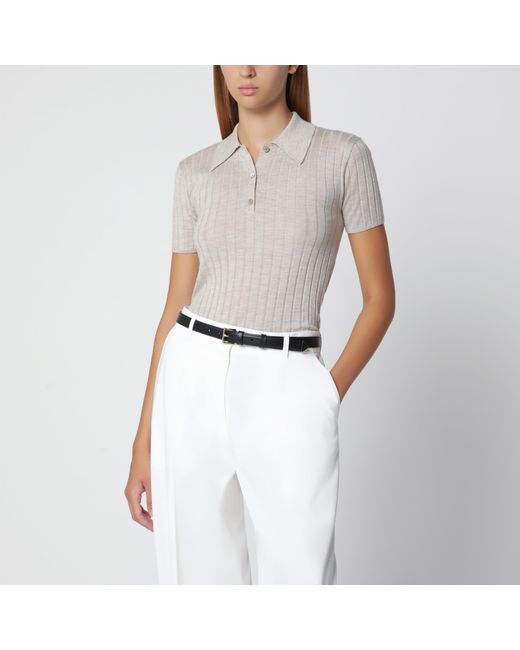 Totême White Greige Ribbed Cashmere And Silk Polo