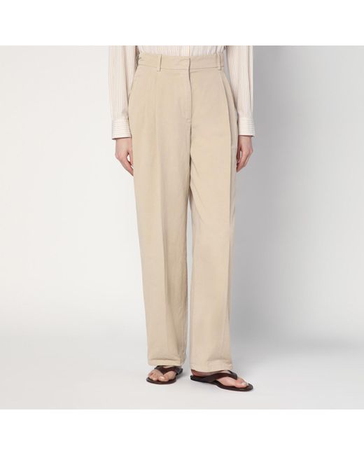 The Row Natural Lilas Light Khaki Cotton And Linen Trousers