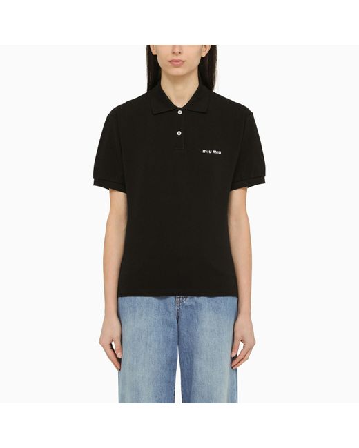 Miu Miu Black Cotton Polo Shirt With Logo