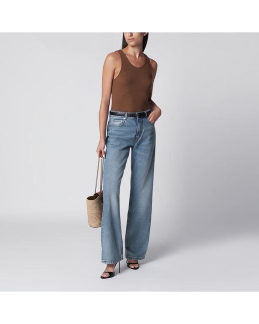Saint Laurent Blue Cassandre Ribbed Cotton Jersey Tank Top