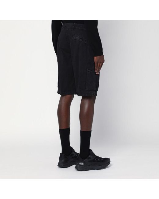 Stone Island Black Cotton Cargo Bermuda Shorts for men