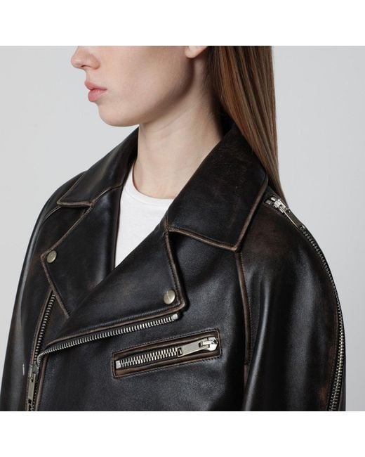 Halfboy Black Oversized Dark Leather Biker Jacket