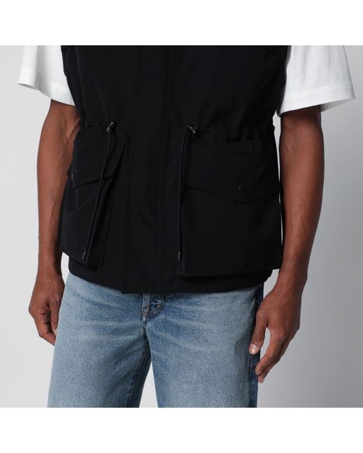 Auralee Black Wool Canvas Gilet With Drawstring for men