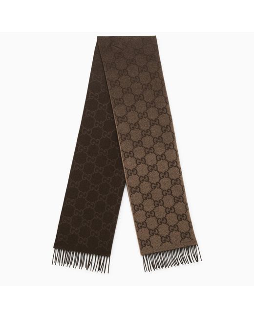 Gucci /brown Cashmere Scarf With Logo