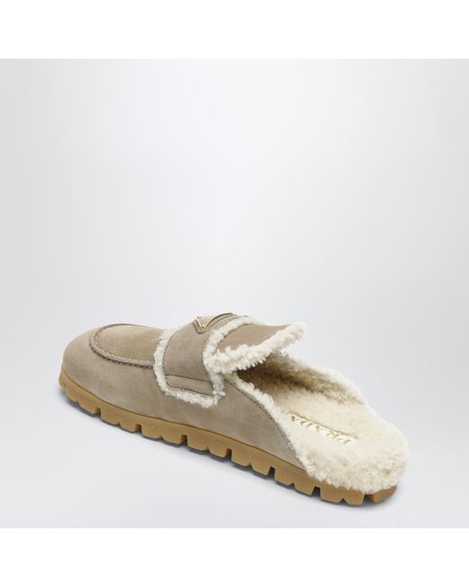 Prada Natural Suede And Shearling Mules