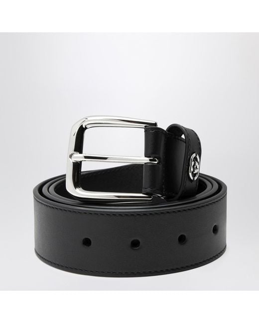 Gucci Black Leather Belt With gg Crossover Detail for men