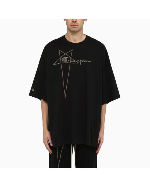 Rick Owens Black Oversized Cotton Tommy T T-shirt With Logo for men