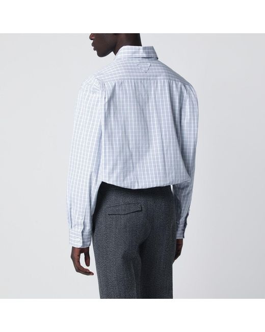 Prada Blue Cropped Check-Pattern Shirt for men