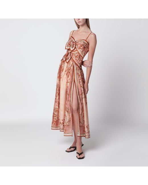 Zimmermann Orange Aster Midi Dress With Silk Scarf Detail