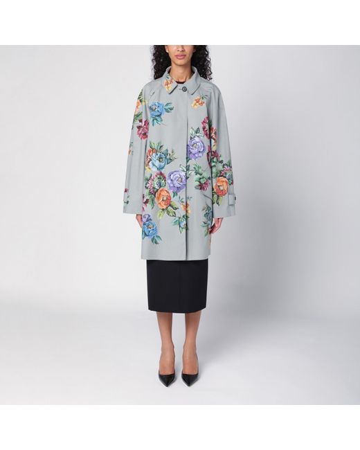 Prada Blue Grey Single-breasted Coat In Printed Cotton