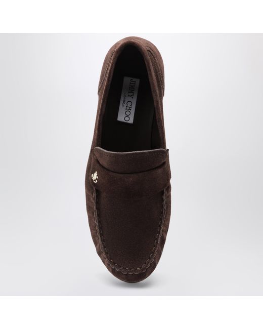 Jimmy Choo Brown Ellis Suede Leather Loafers In Chocolate