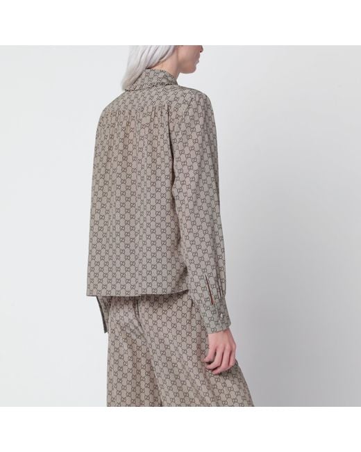 Gucci Brown Gg Print Silk Crêpe De Chine Shirt