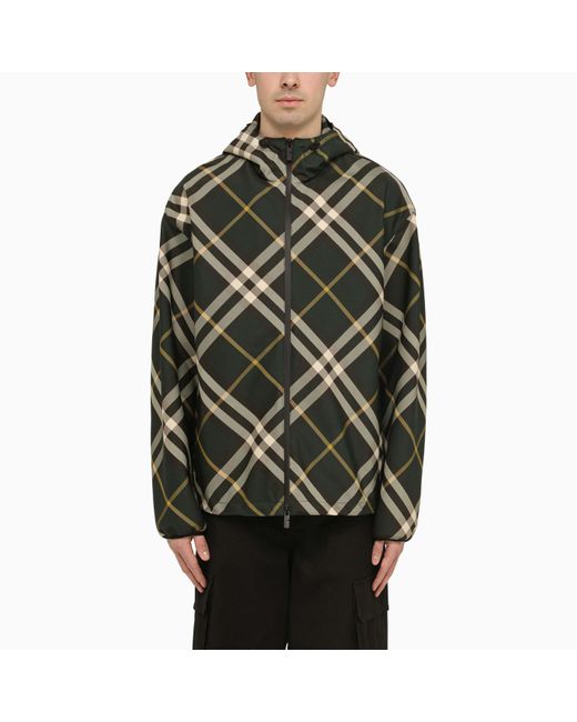 Burberry Green Check Pattern Hooded Jacket for men
