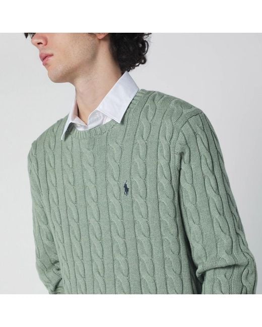Polo Ralph Lauren Grün-Grauer Baumwoll-Zopfpullover in Green für Herren