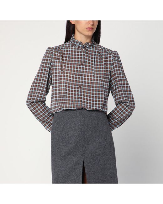 Prada Multicolor Hemd Mit Karomuster Türkis/Kakao Aus Seidenmischung