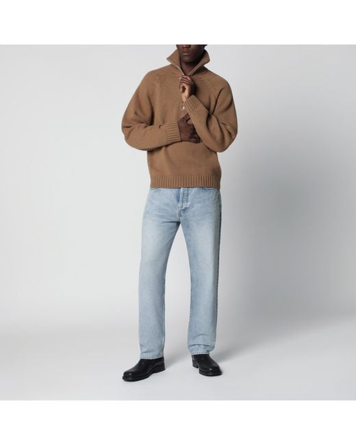 Tom Ford Brown Caramel Half-Zip Wool And Cashmere Knit Sweater for men
