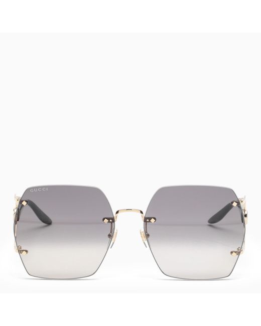 Gucci Gray Gold And Black Hexagonal Sunglasses