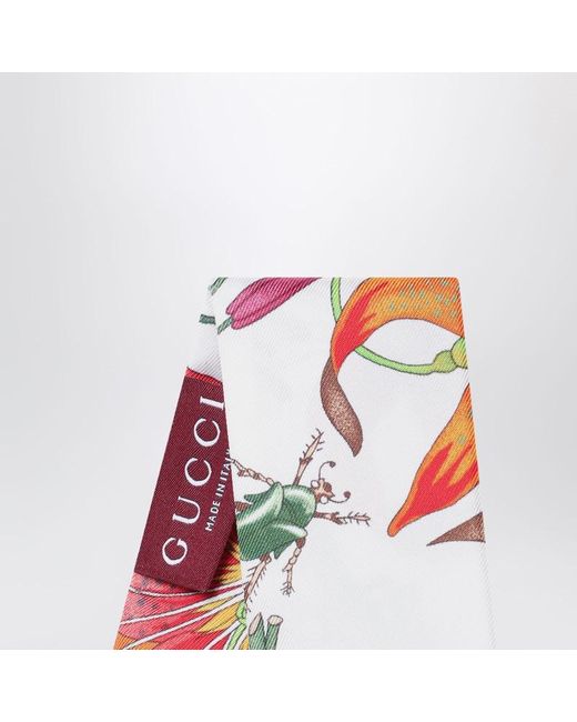 Foulard Fin En Soie Imprimée Multicolore Gucci en coloris Red
