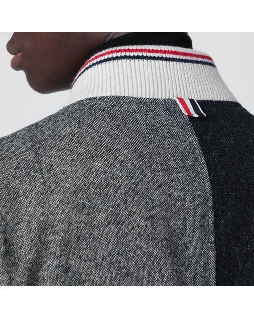 Thom Browne Black Colour-Block Wool Bomber Jacket for men