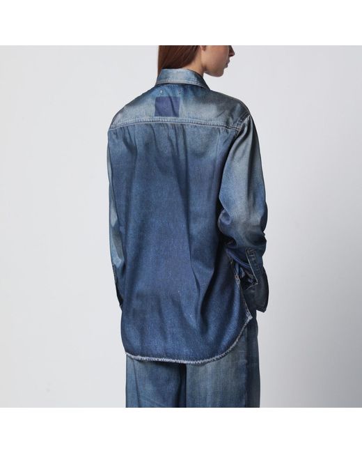 Golden Goose Deluxe Brand Blue Oversized Patty Shirt With Denim Print