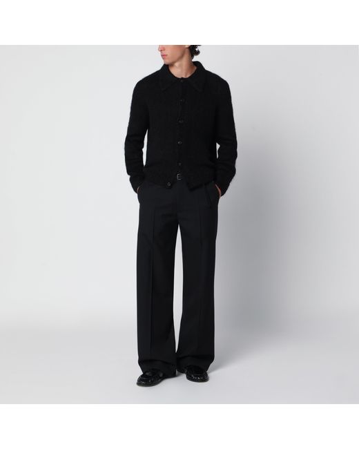 Dries Van Noten Black Long-Sleeved Alpaca Blend Cardigan for men
