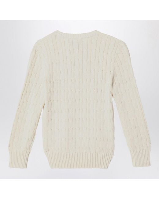 Polo Ralph Lauren White Cream Cable-Knit Crewneck Sweater for men