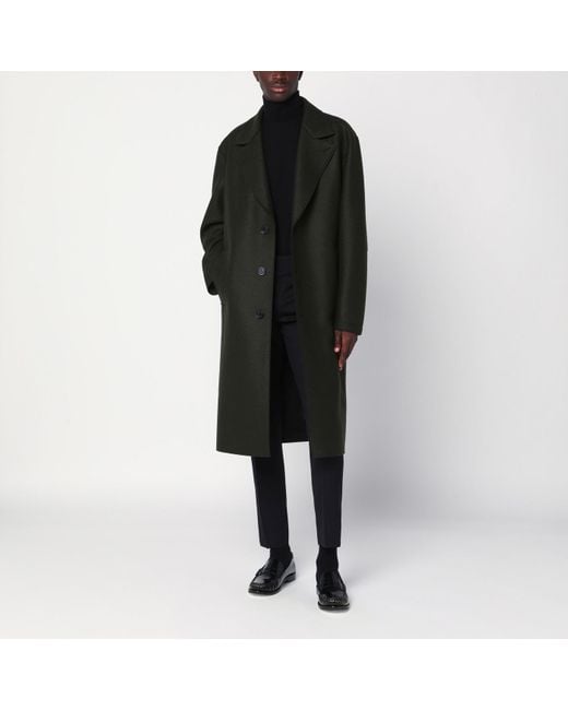 Harris Wharf London Black Khaki Single-Breasted Wool Coat for men