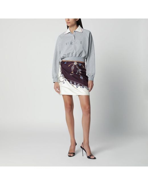 Versace Gray Cropped Cotton Polo Sweatshirt