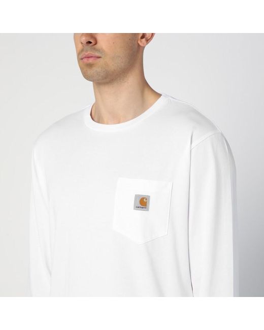 L/s pocket t-shirt bianca in cotone di Carhartt in White da Uomo