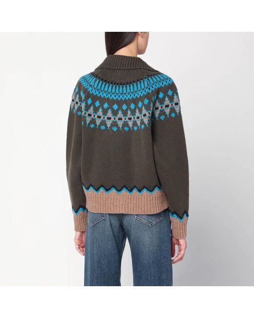 Alanui Gray Fair Isle Patterned Cardigan
