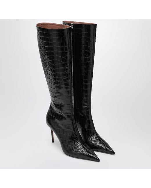 Paris Texas Black Vera 85 Charcoal Crocodile-Effect Leather Boots