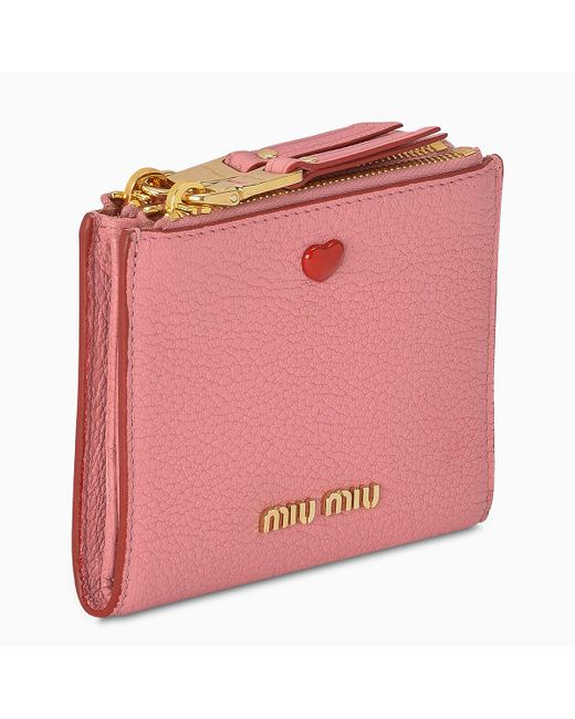 Miu Miu Pink Leather Mini Wallet With Heart