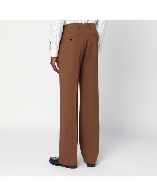 AMI Brown Hazelnut Wool Trousers for men
