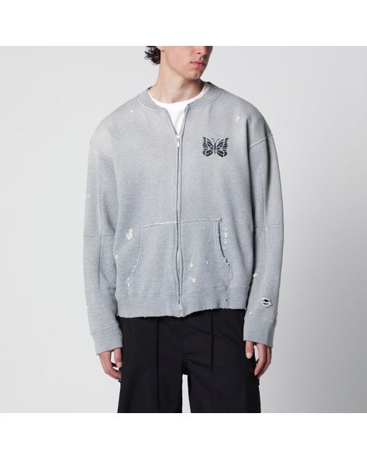 Needles Gray Cotton "Deconstructed" Zip-Up Sweatshirt for men