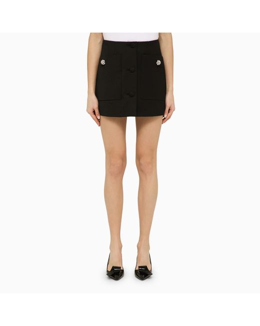Prada Black Wool Mini Skirt With Jewelled Buttons