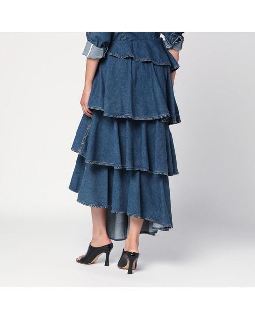 Gonna a spirale asimmetrica in denim di Alaïa in Blue