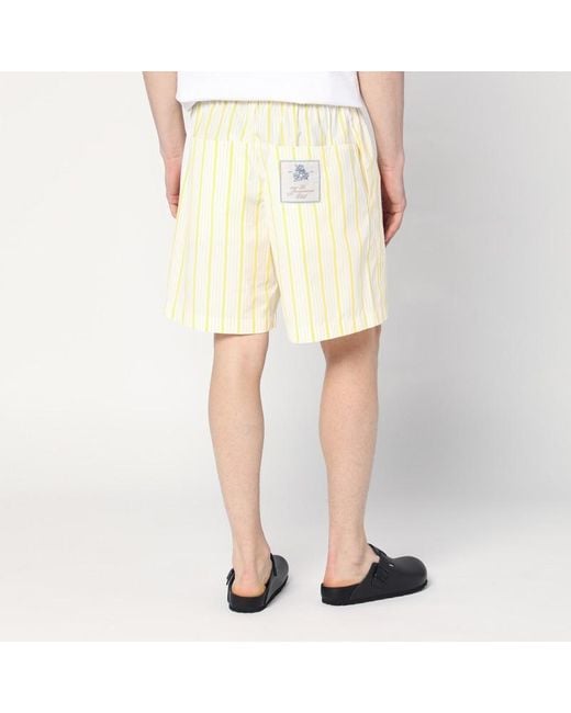 Jacquemus Natural , Yellow Striped Bermuda Shorts With Logo for men